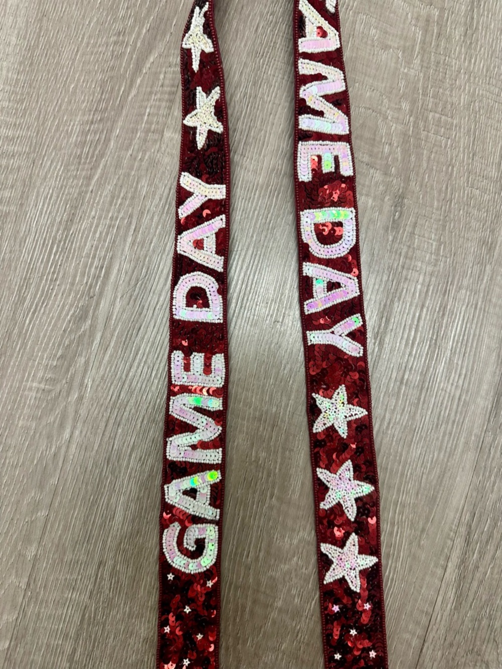 Sequin 'GAME DAY' Maroon Red Strap with Iridescent Lettering